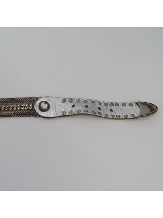 Sand Castle Womens Silver Tone Leather Metal Mesh Studded Rhinestone Belt VTG main image 8